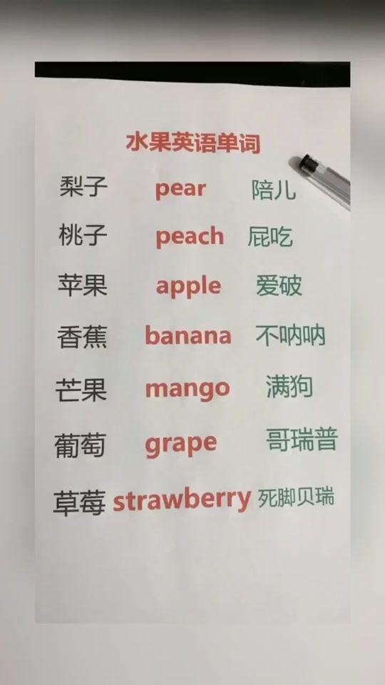 #英语 今天学习水果类单词