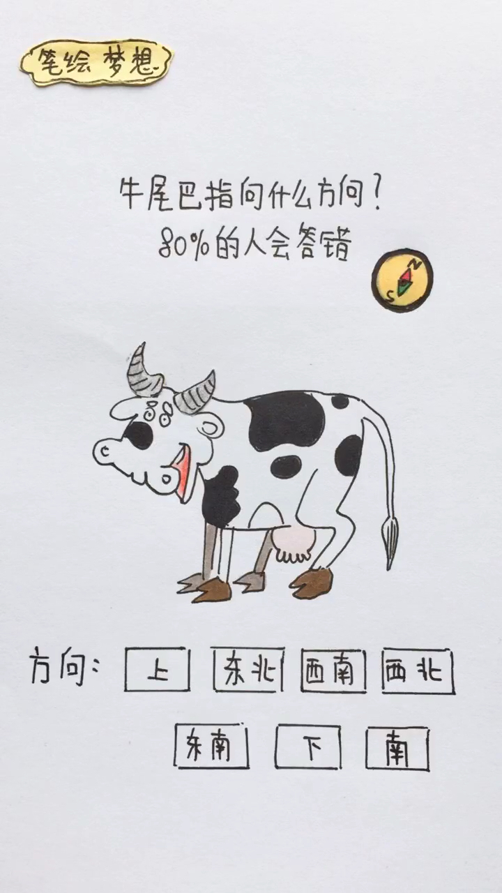 牛尾巴指向什么方向?80%的人会答错