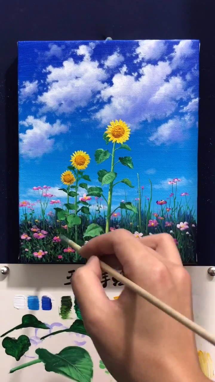 #油画#举目无他人,四下皆是你。清新唯美油画向日葵喜欢嘛