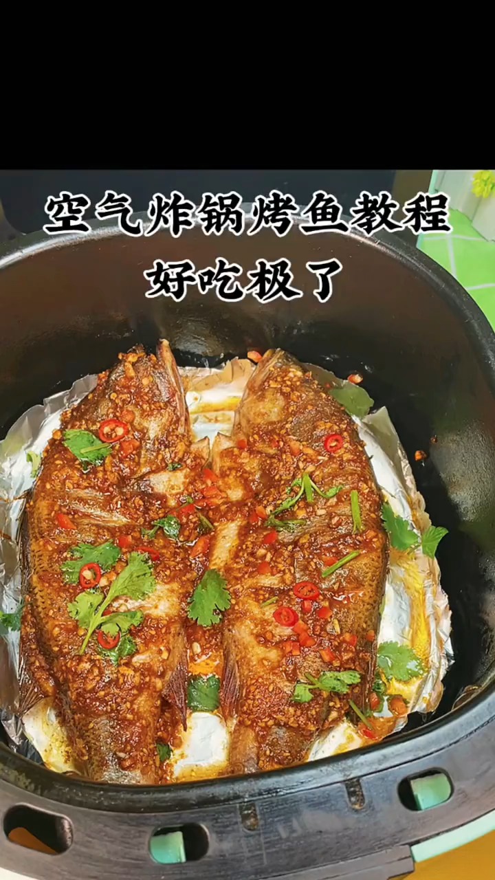 #自制美食#天天美食挑战100道空气炸锅美食做烤鱼教程，好吃极了