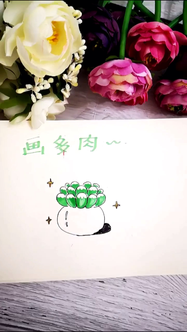 马克笔简笔画～多肉第一更