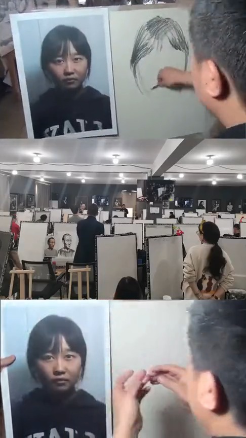 刘斌老师20分钟超短期素描头像穿着连帽衣的女学生刘斌素描
