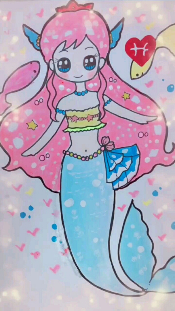 画美丽美人鱼卡通画