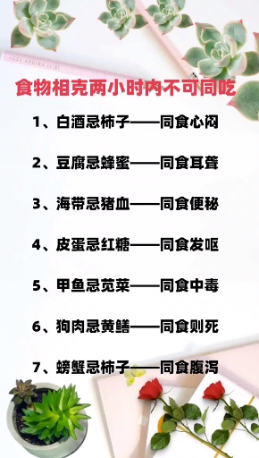 食物相克两小时内不可同吃!