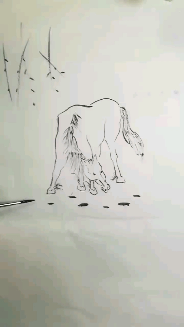白描画马