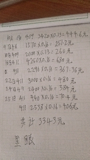 共计3343元