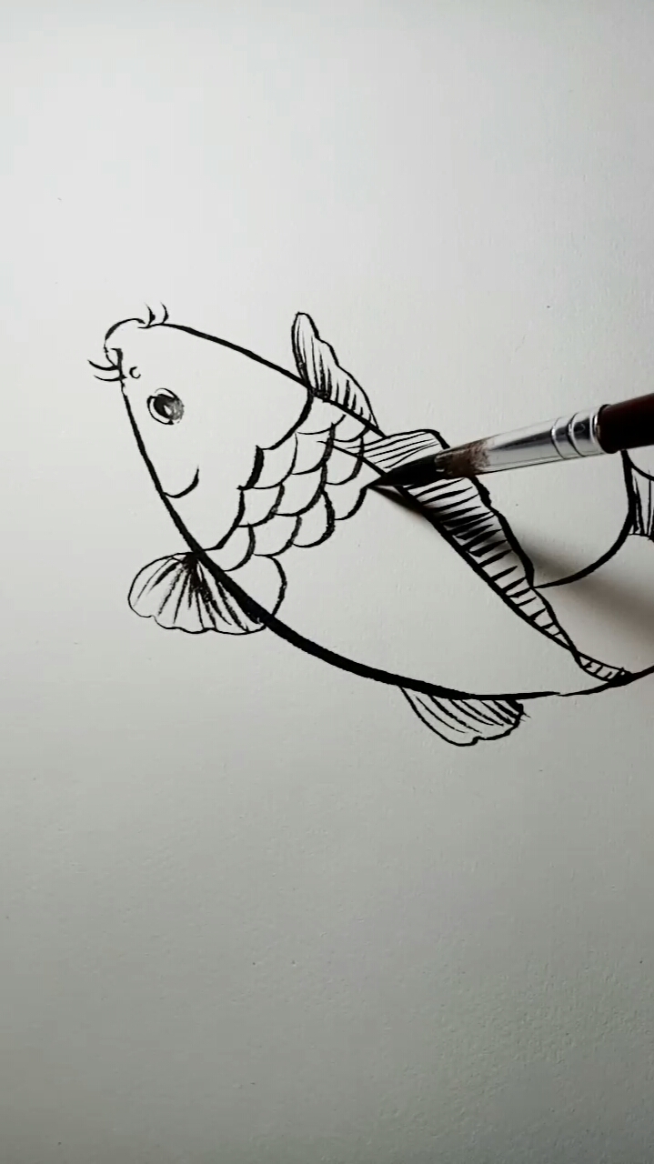 #一看就会的白描画#鲤鱼白描,超简单,一学就会画