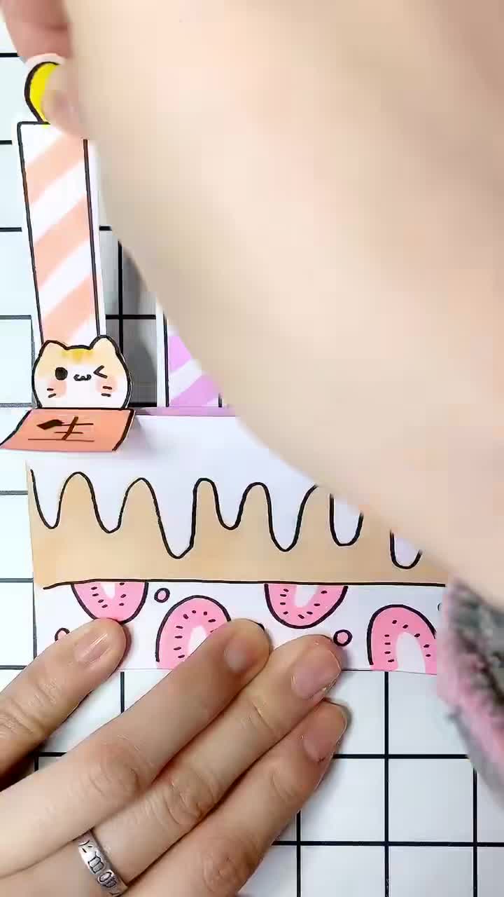 #创意简笔画#会弹出喵咪来的惊喜贺卡,生日快乐喵～