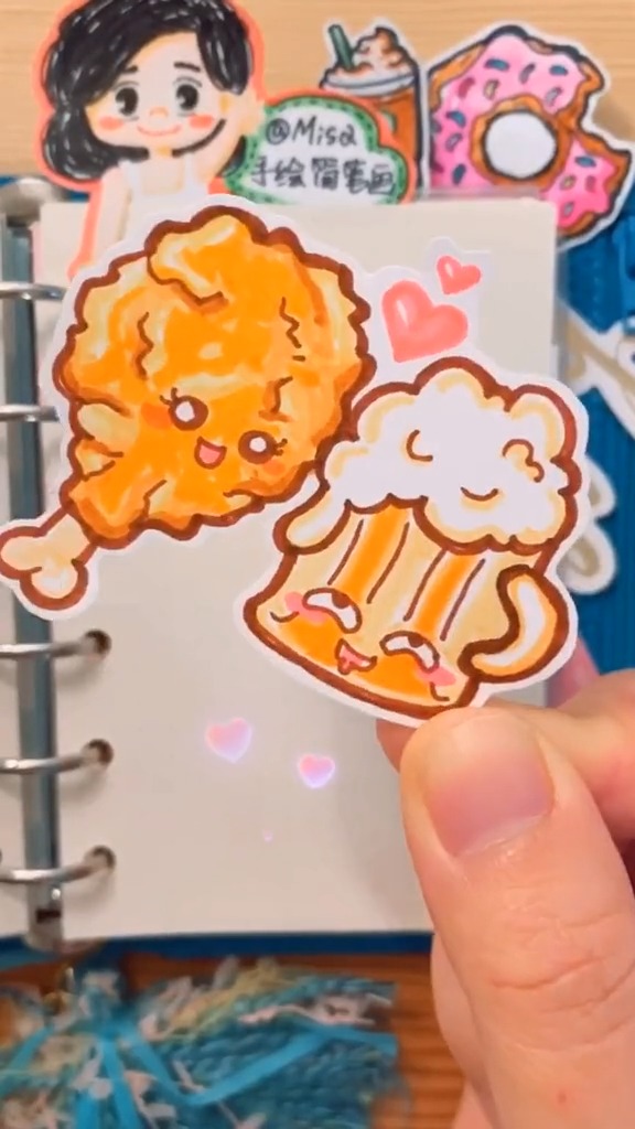 #手绘教程#听说这个季节、炸鸡和啤酒最配简笔画手绘手帐素材