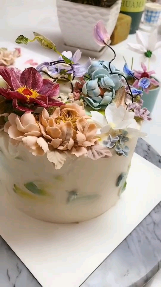 韩式小清新,翻糖鲜花蛋糕