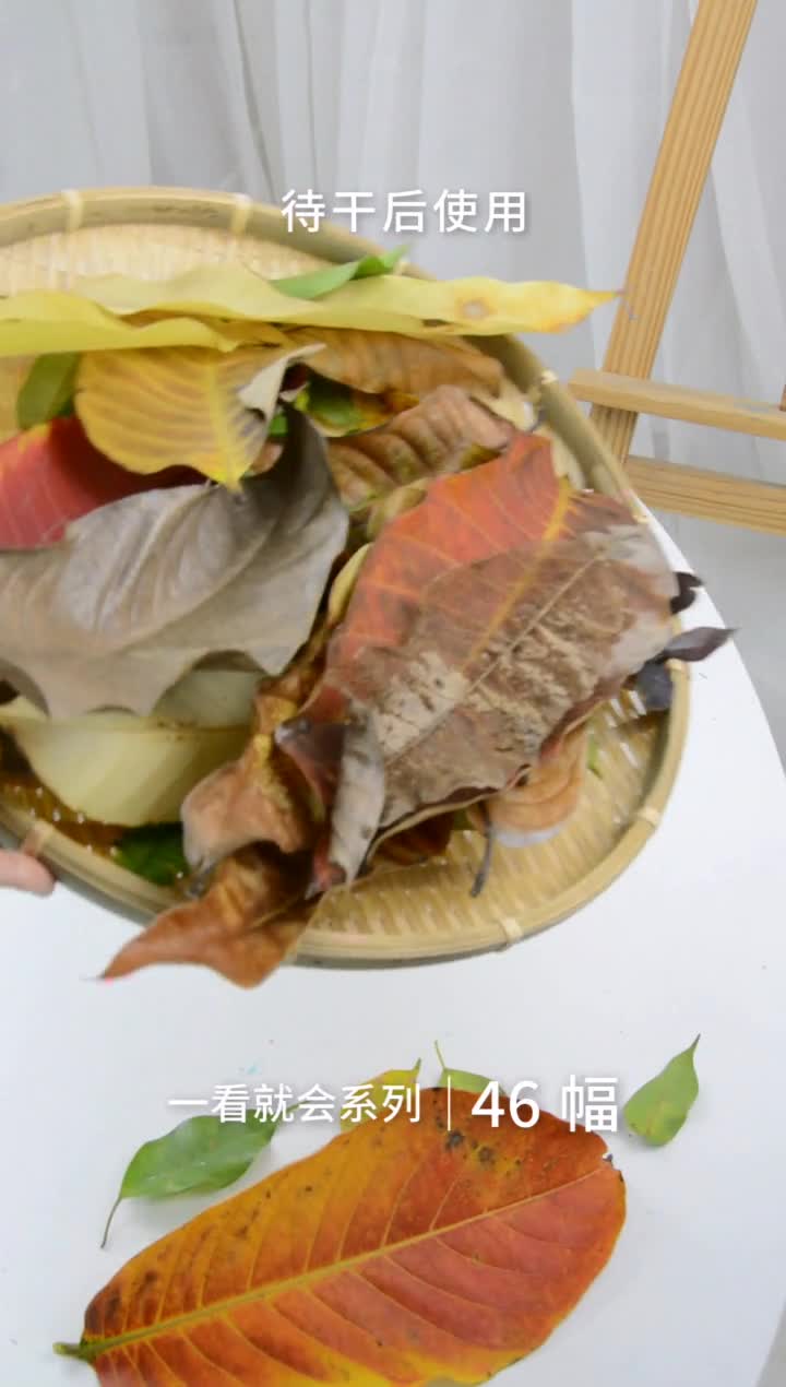 路边捡的树叶,制作漂亮的装饰画树叶贴画手工diy松果手工制作