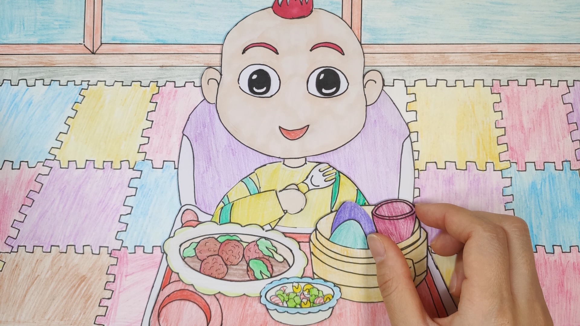 手绘超级宝贝JOJO:宝宝的营养辅食之红烧狮子头、窝窝头、玉米虾仁