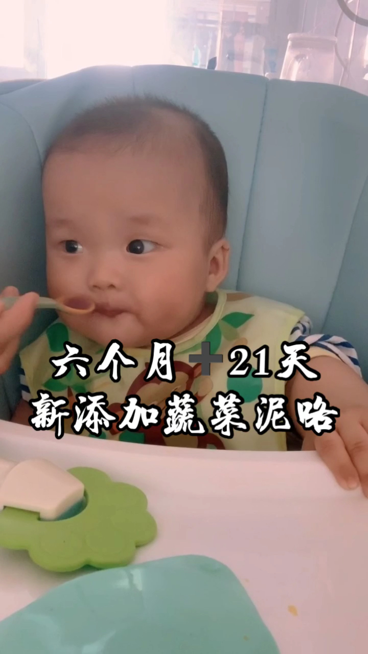 六个月21天 新添加蔬菜泥咯 紫薯泥米粉详细做法在下一视频 稍后更新