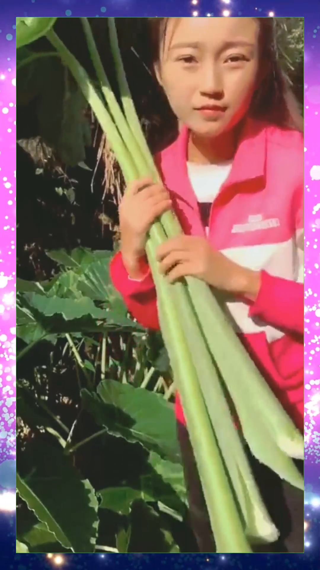 #娱乐#农村,美女在掰芋头杆也称广菜,有知道是哪个地方的特产吗