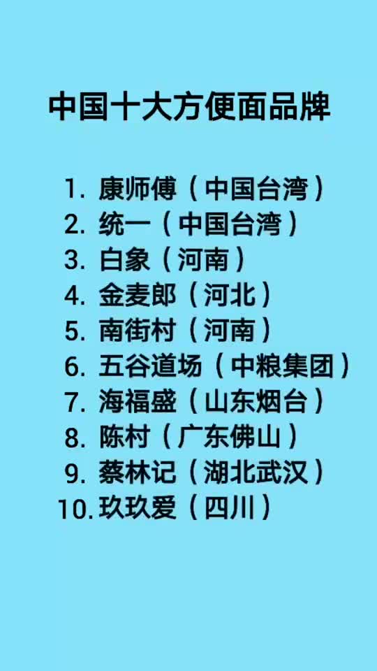 全民带你涨知识中国十大方便面品牌