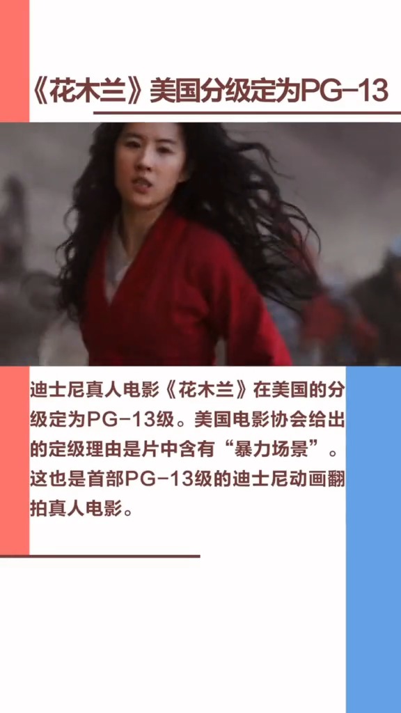 #迪士尼 #电影 #花木兰 因片子含有“暴力场景”被美国分级定为PG-13。期待