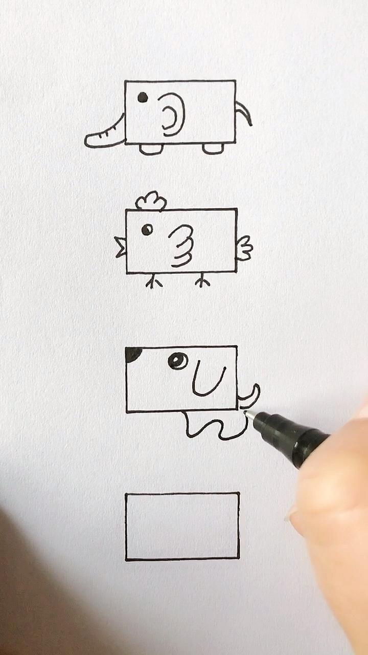 #简笔画#教宝宝用长方形画小动物