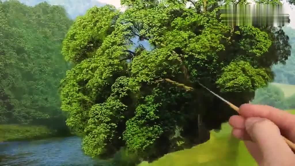 高手手绘超写实的树木油画 原来还有这种特殊技巧