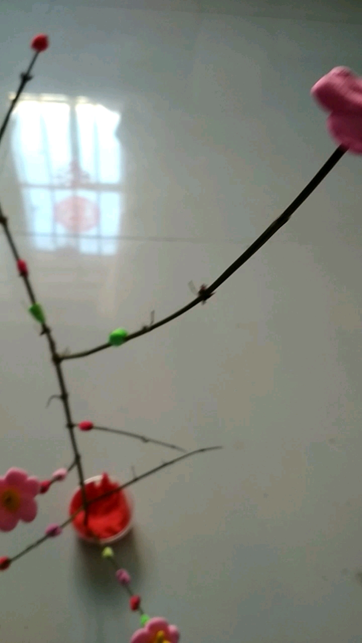 跟着视频学树枝轻泥做的花朵