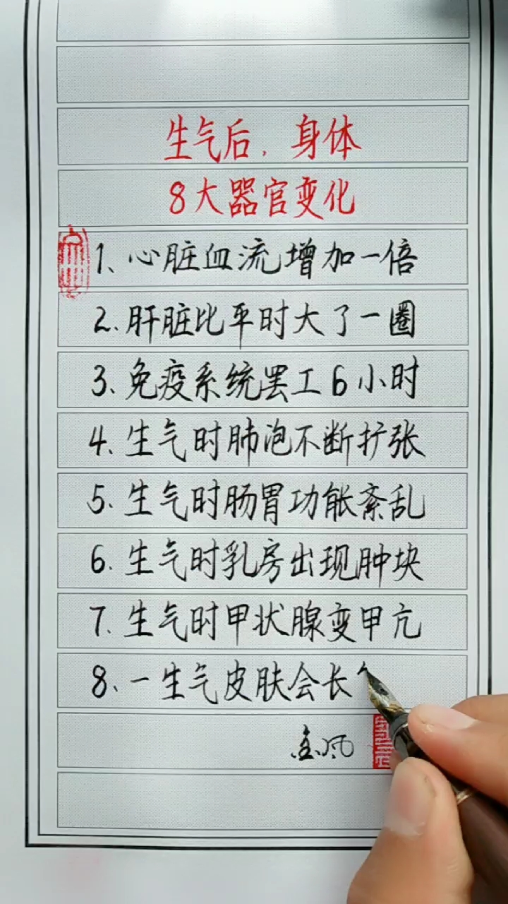 生气后八大器官的变化……