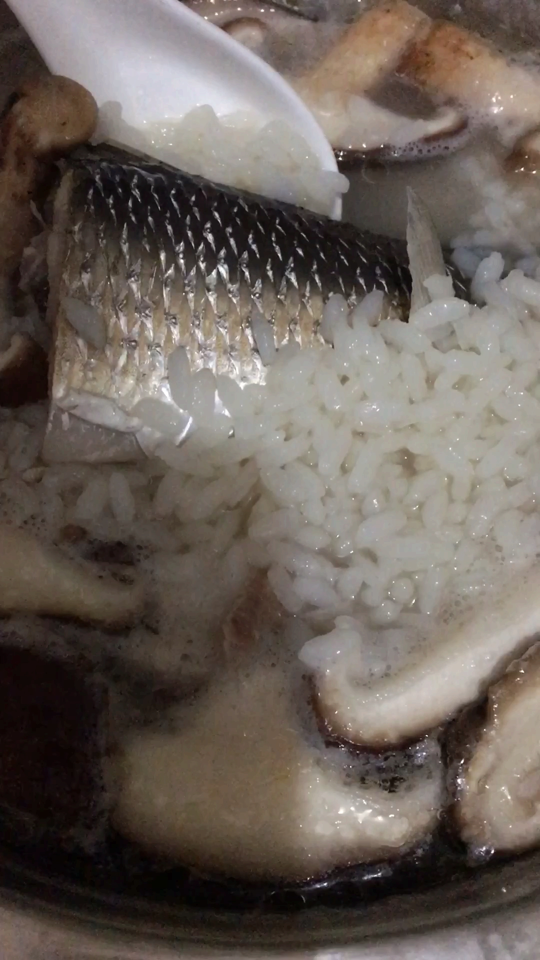#食神大PK#晚餐分享,海鲜鱼粥和香菇煎鸡蛋