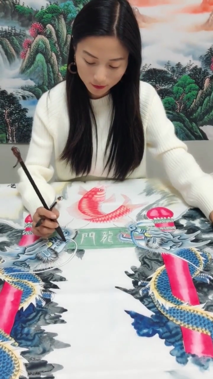 画幅“鲤鱼跃龙门”,喜欢的朋友们留个爱心和关注吧!谢谢