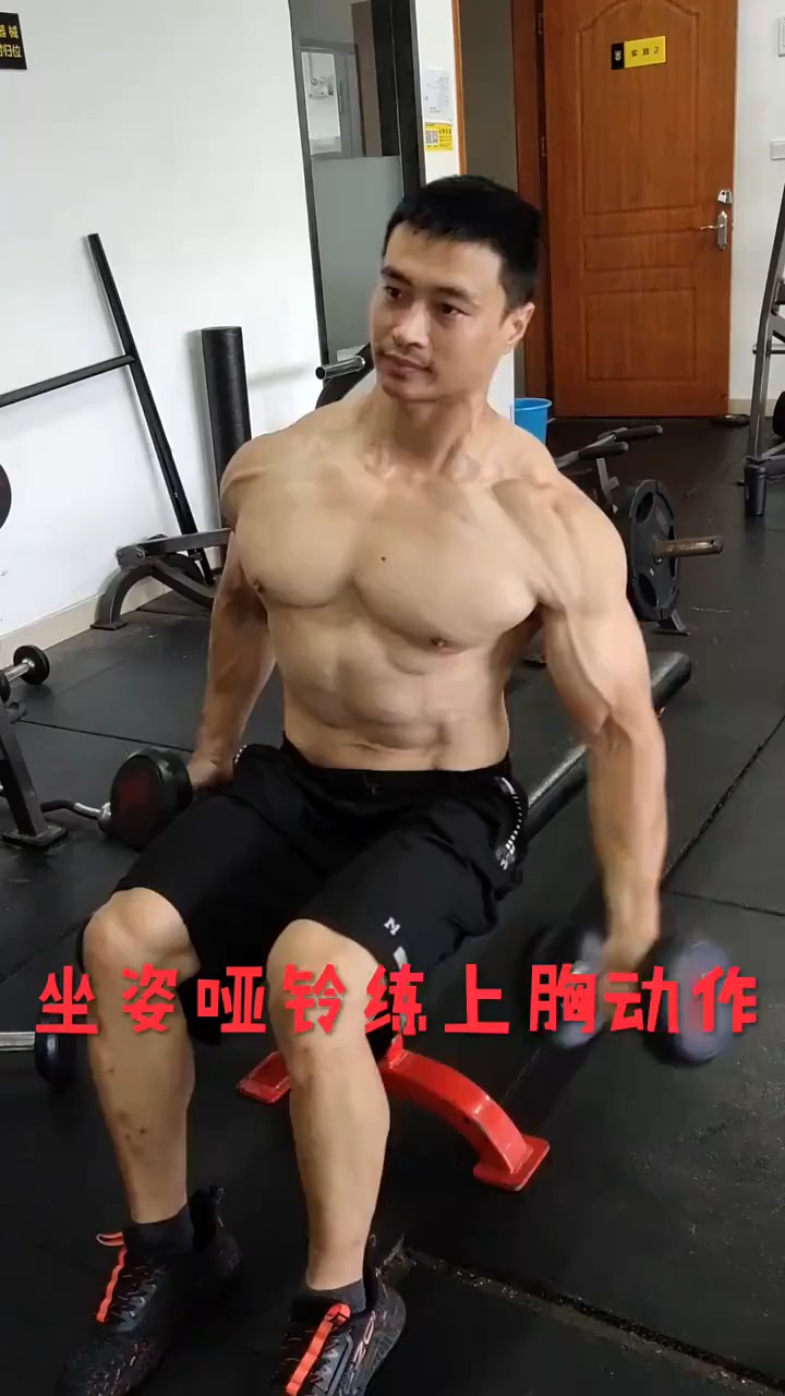 坐姿哑铃练习上胸肌肉!