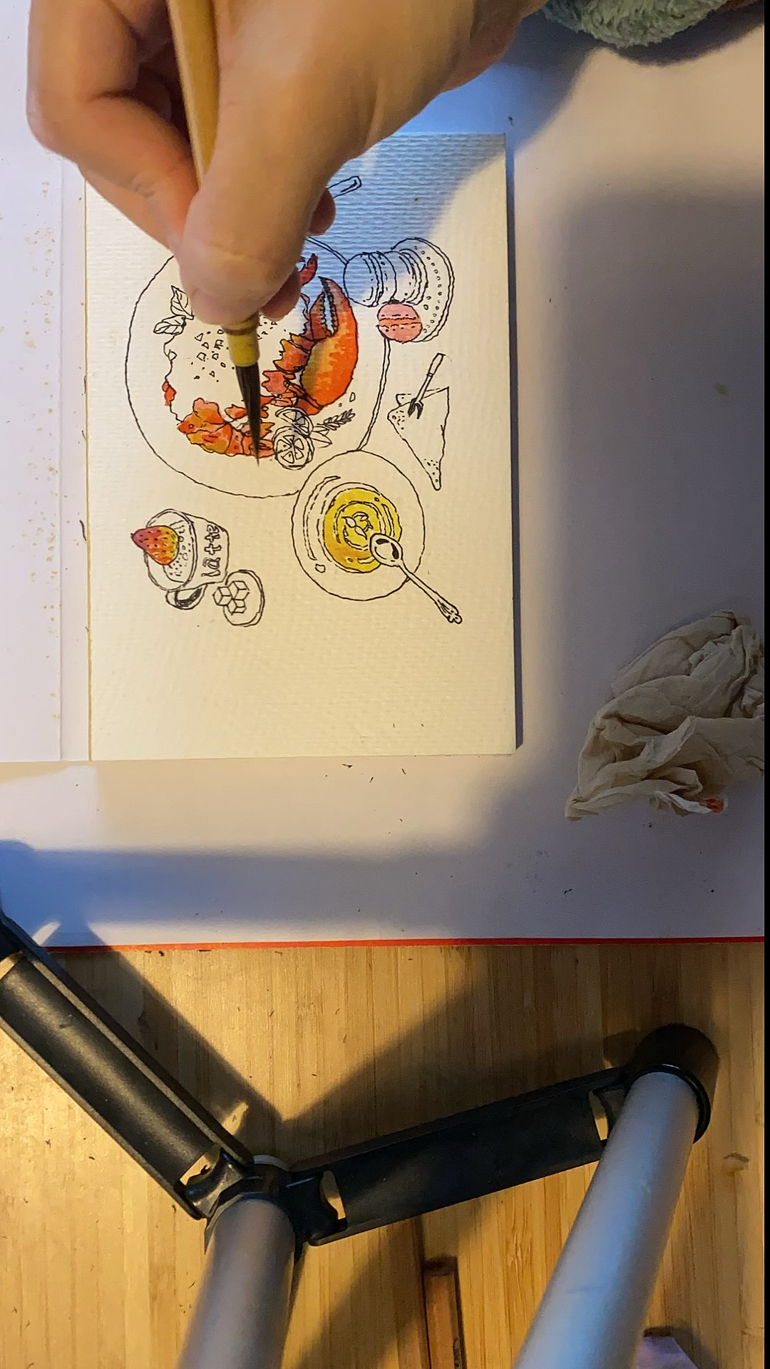 #宅在家十四天挑战##水彩画  疫情期间,最适合在家画画——芝士焗波士顿大龙虾