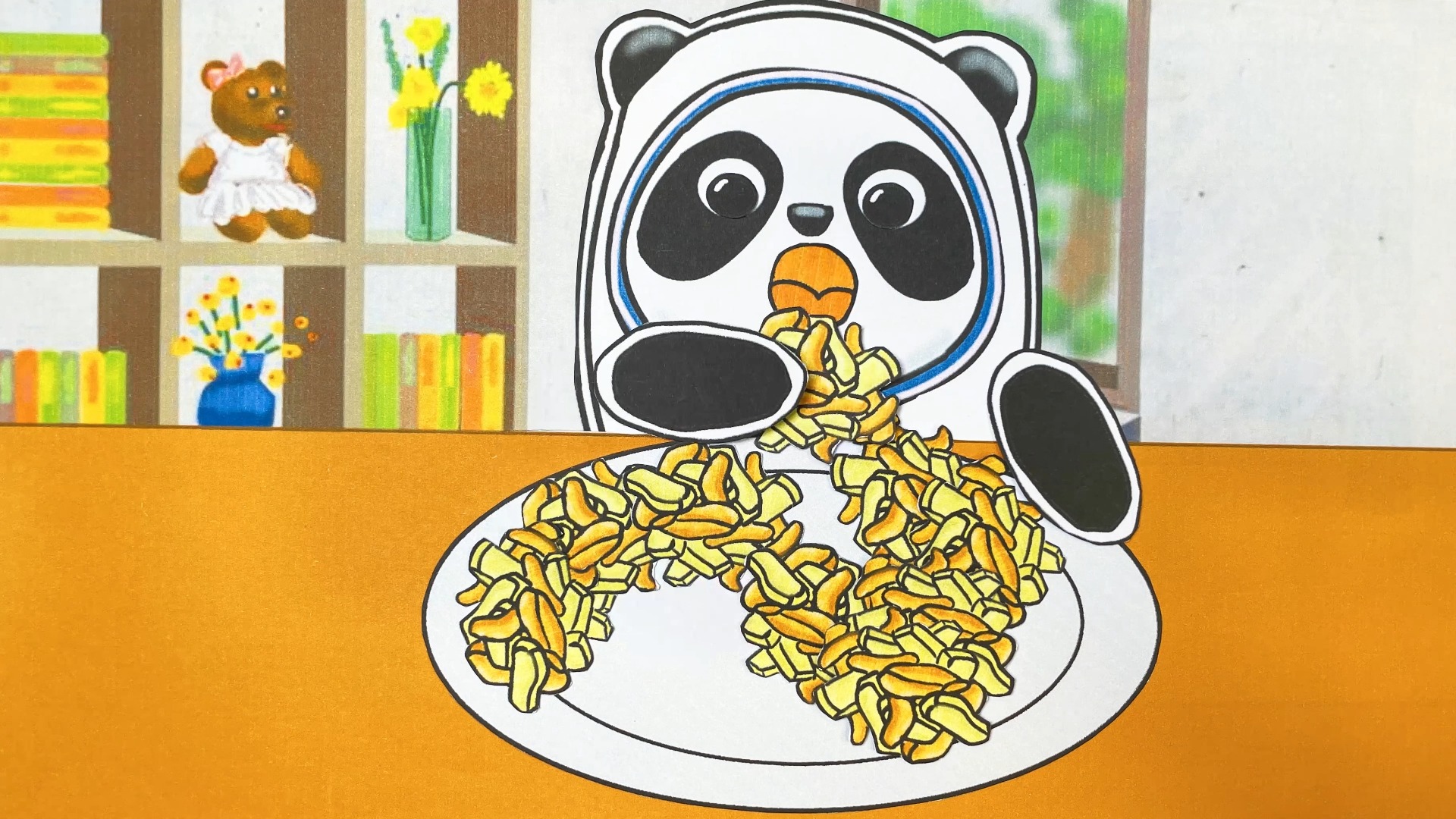 手绘定格动画:冰墩墩掰了一个大竹笋,小蜜鸭帮忙制作竹笋炒肉丝