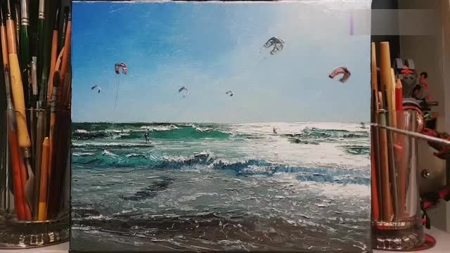 油画海景太漂亮了,画出的浪花太美了