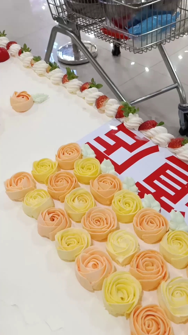 今天做的一个超市的一周年店庆蛋糕, 超级大3米6,累成狗 