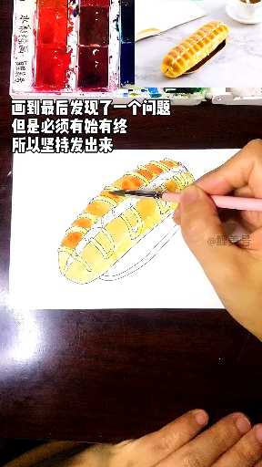 #水彩画#毛毛虫面包，孩子们的最爱#原创美食插画