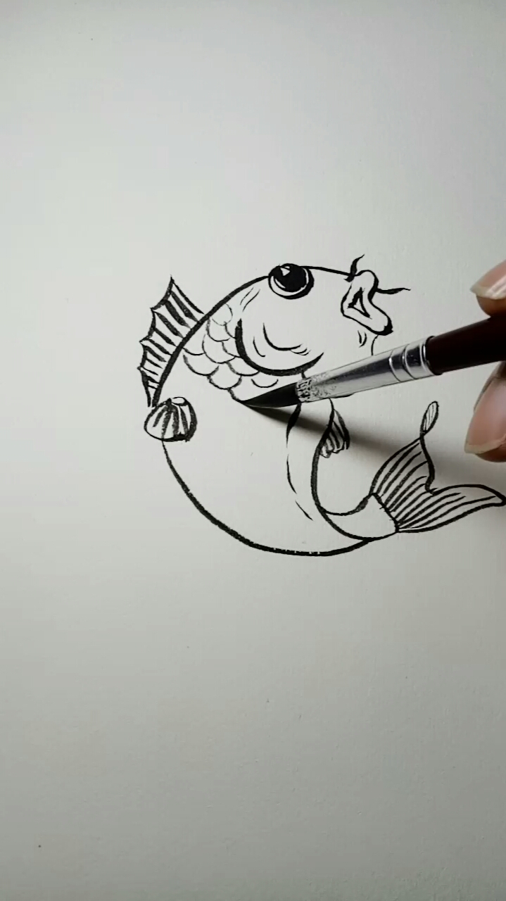 #一看就会的白描画#白描鲤鱼教程