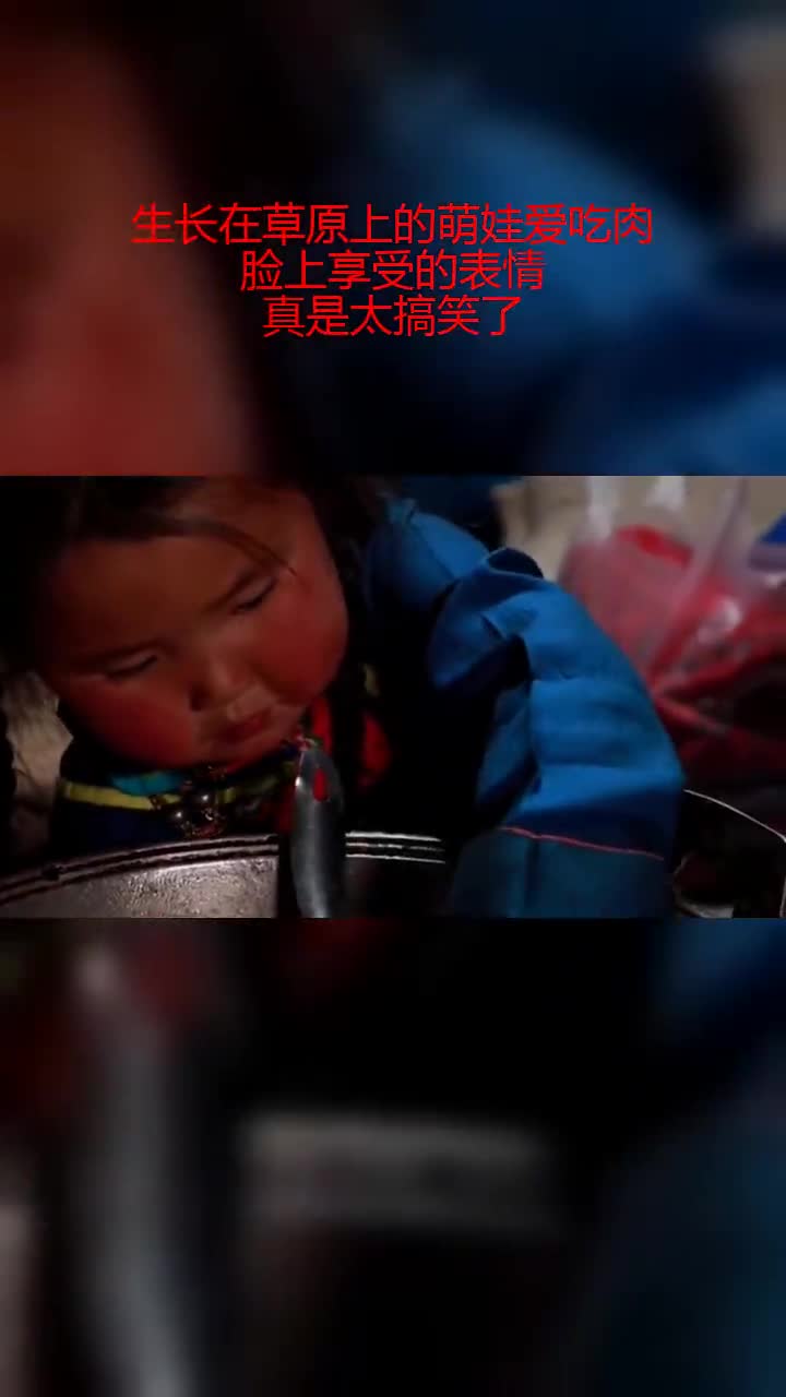 生长在草原上的萌娃爱吃肉,脸上享受的表情,真是太搞笑了