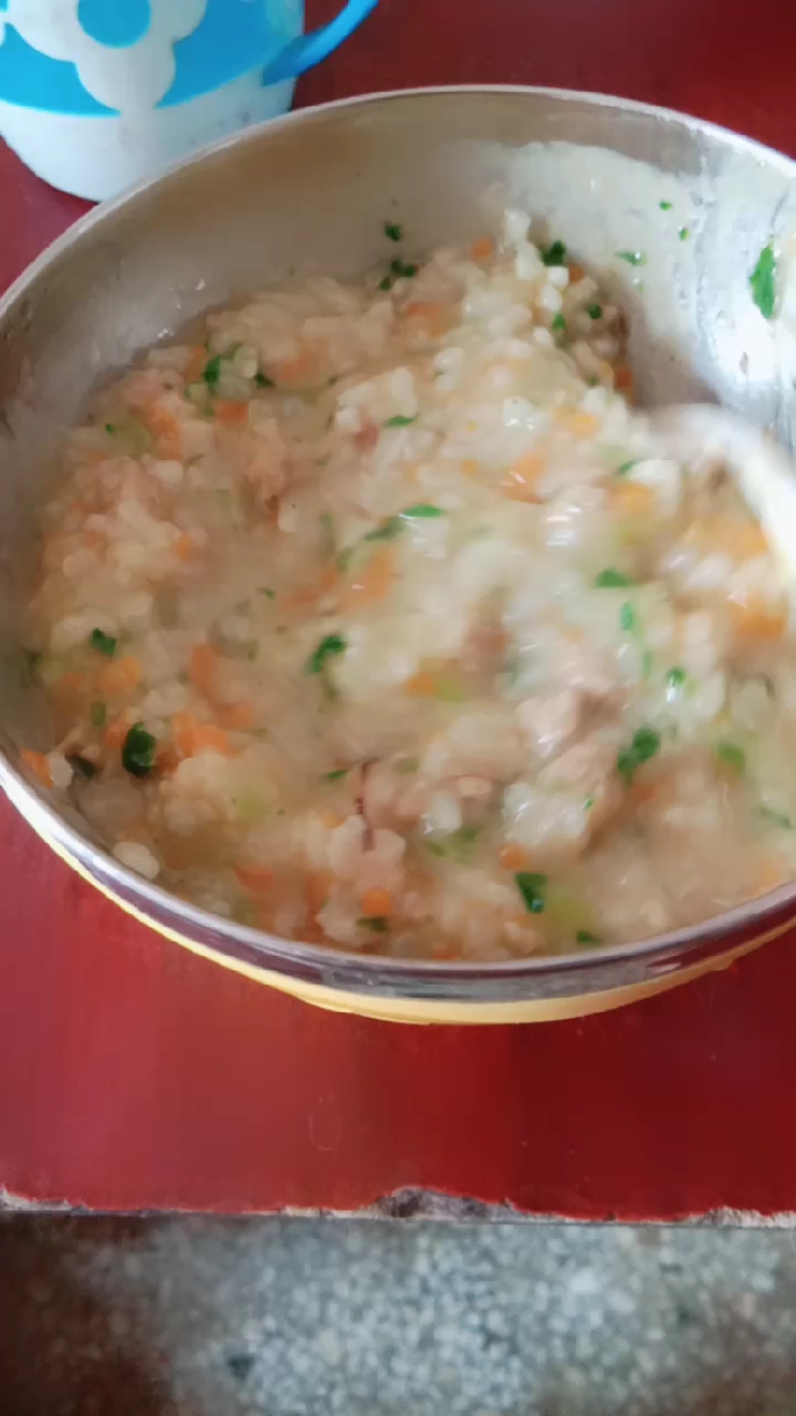 #熊孩子的日常#宝贝最近一直都吃不下饭,我给她炖的胡萝卜青菜瘦肉粥,结果吃了一碗