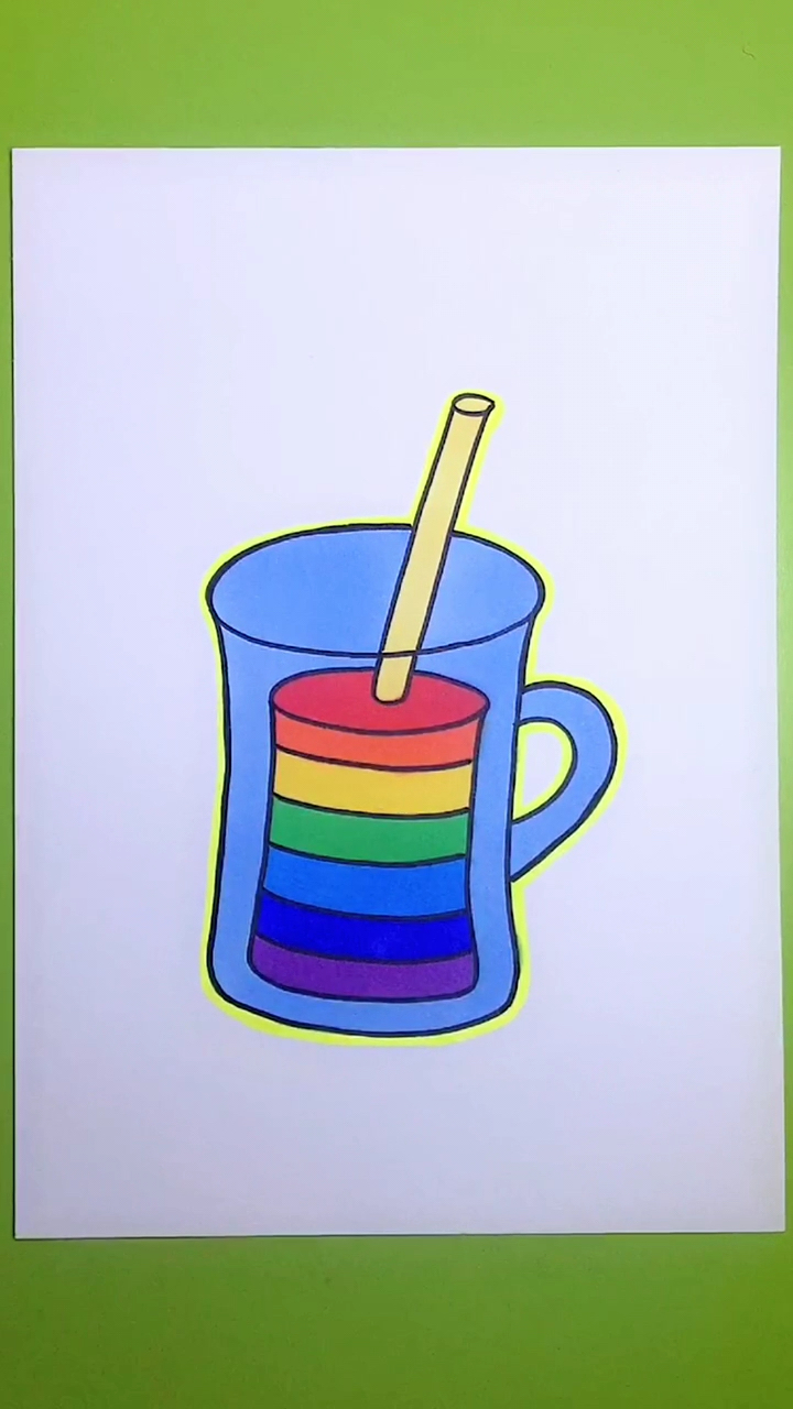 #画画原来如此简单#一起画杯彩虹奶茶吧,