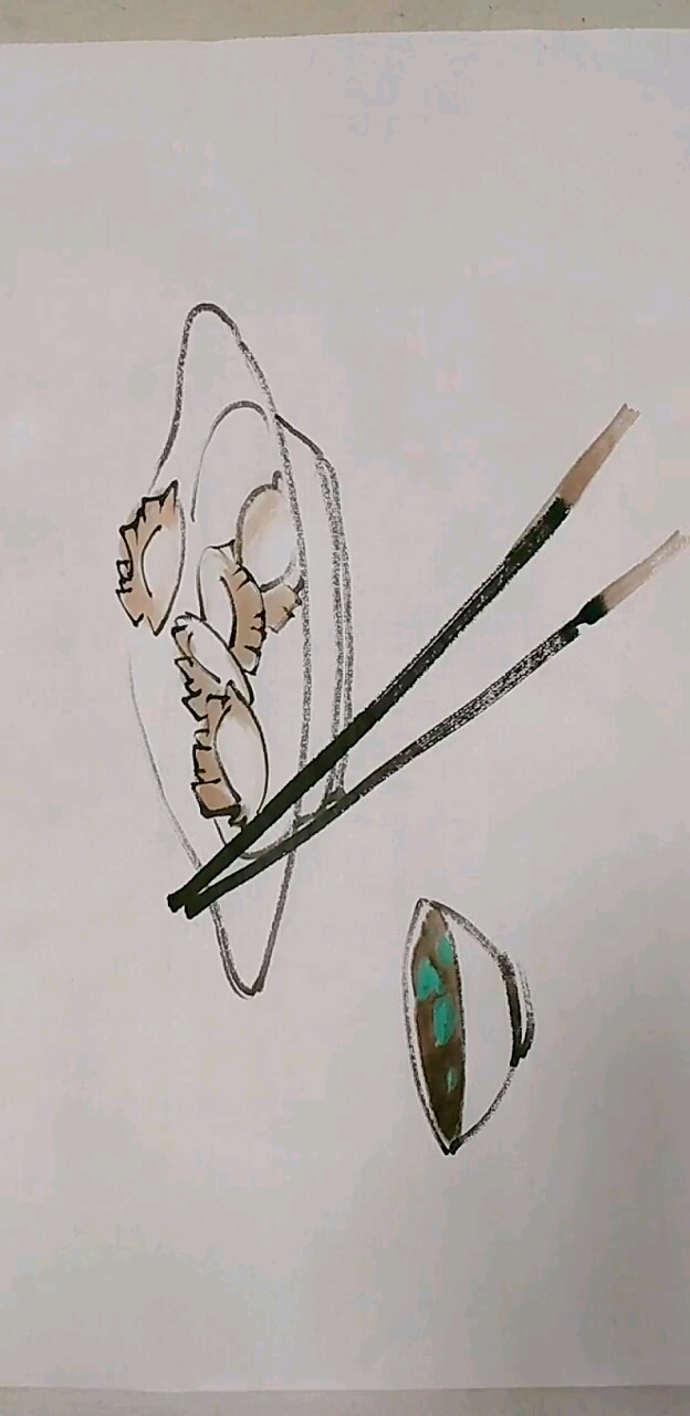 #我要上热门#国画饺子画好了,来吃哇