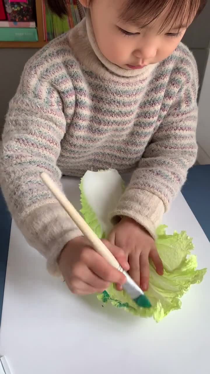 #我要上热门#蔬菜拓印创意画白菜【百财】百财纳福