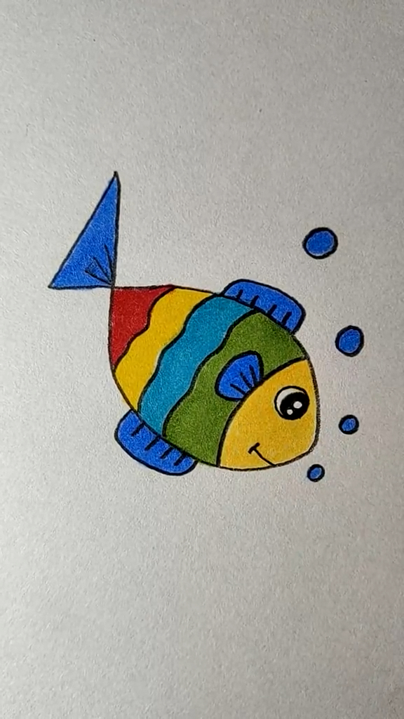 #简笔画#用数字4画一只彩色的鱼