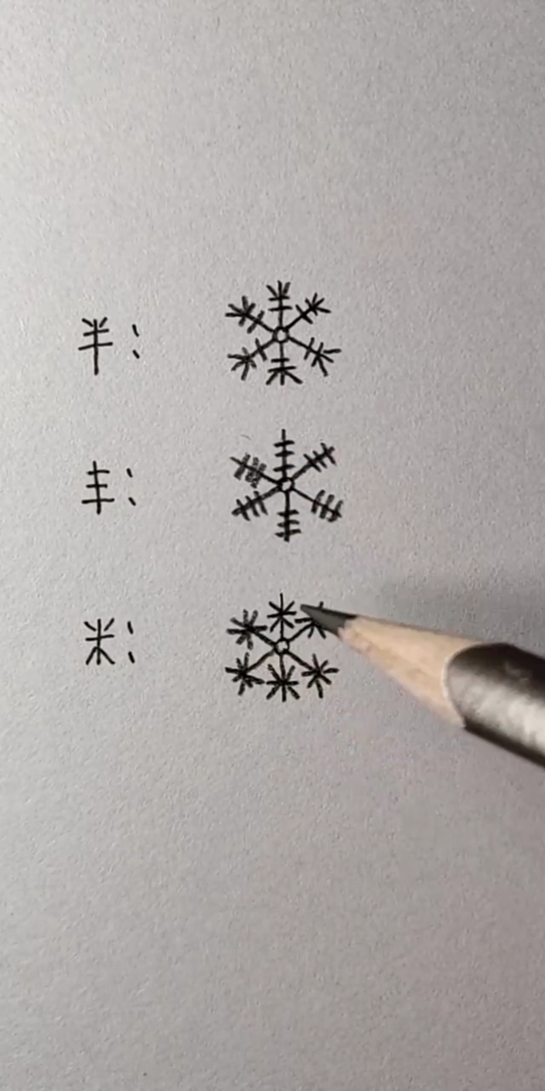 #简笔画#用 半丰米 三个字怎么画雪花!