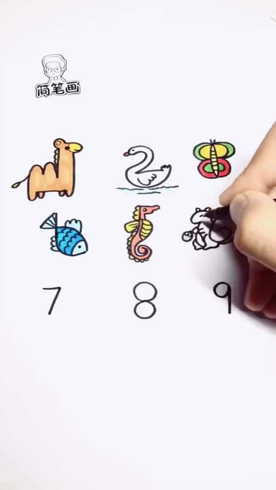 用数字1～9简笔画各种不同的小动物～这个厉害了,学会了给小盆友露一手!B