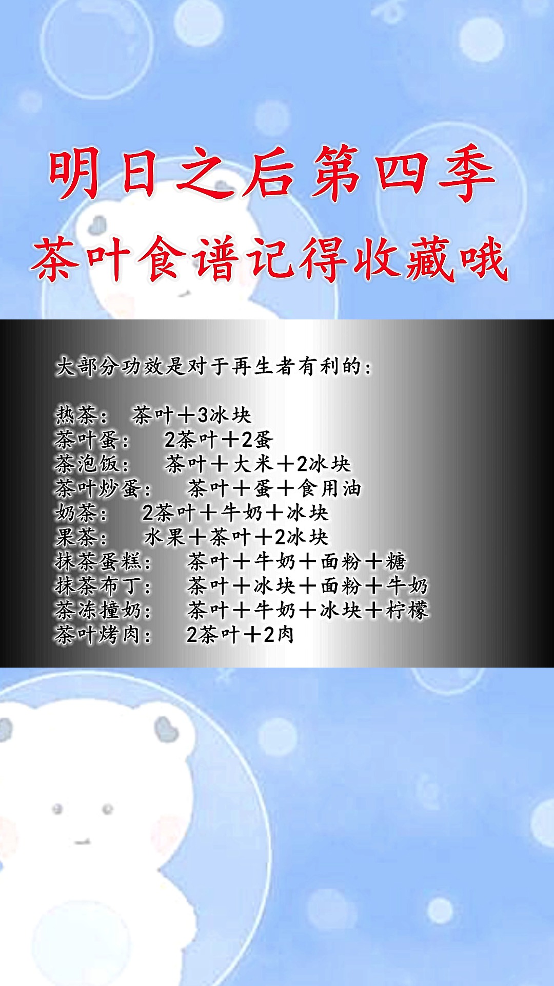 明日之后第四季茶叶食谱记得收藏哦 #明日之后第四季 #明日之后植物危机 #热门