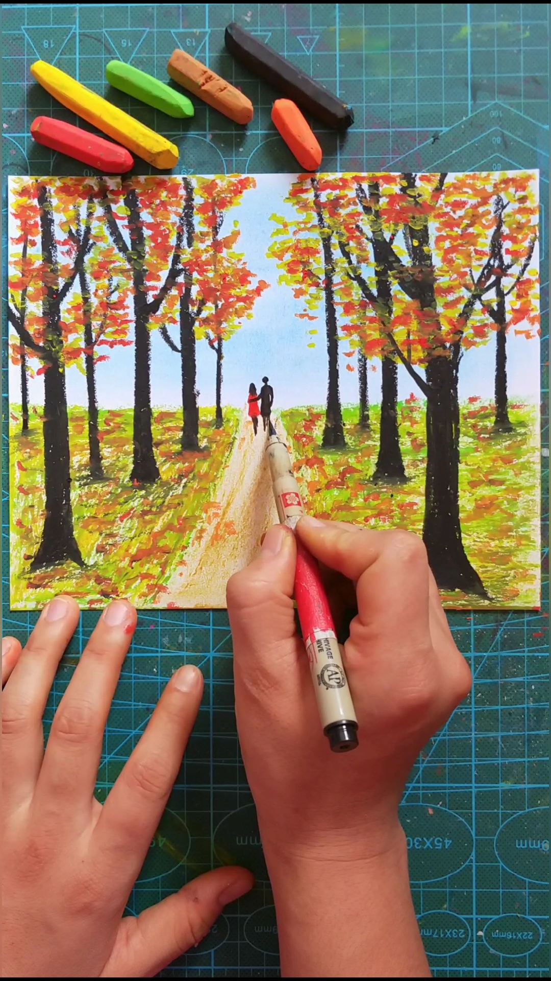 #美丽的秋天#油画棒教你画秋天风景《往后余生》