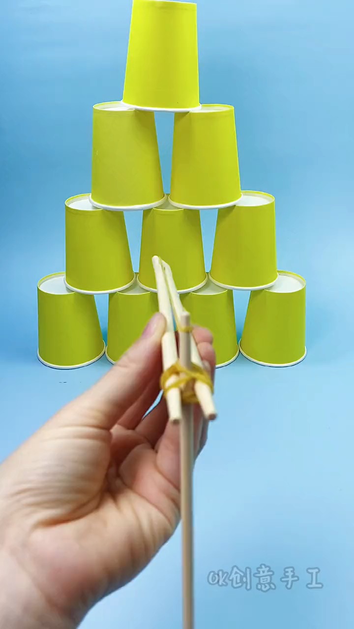 #手工制作#用一次性筷子做个好玩的皮筋发射玩具!