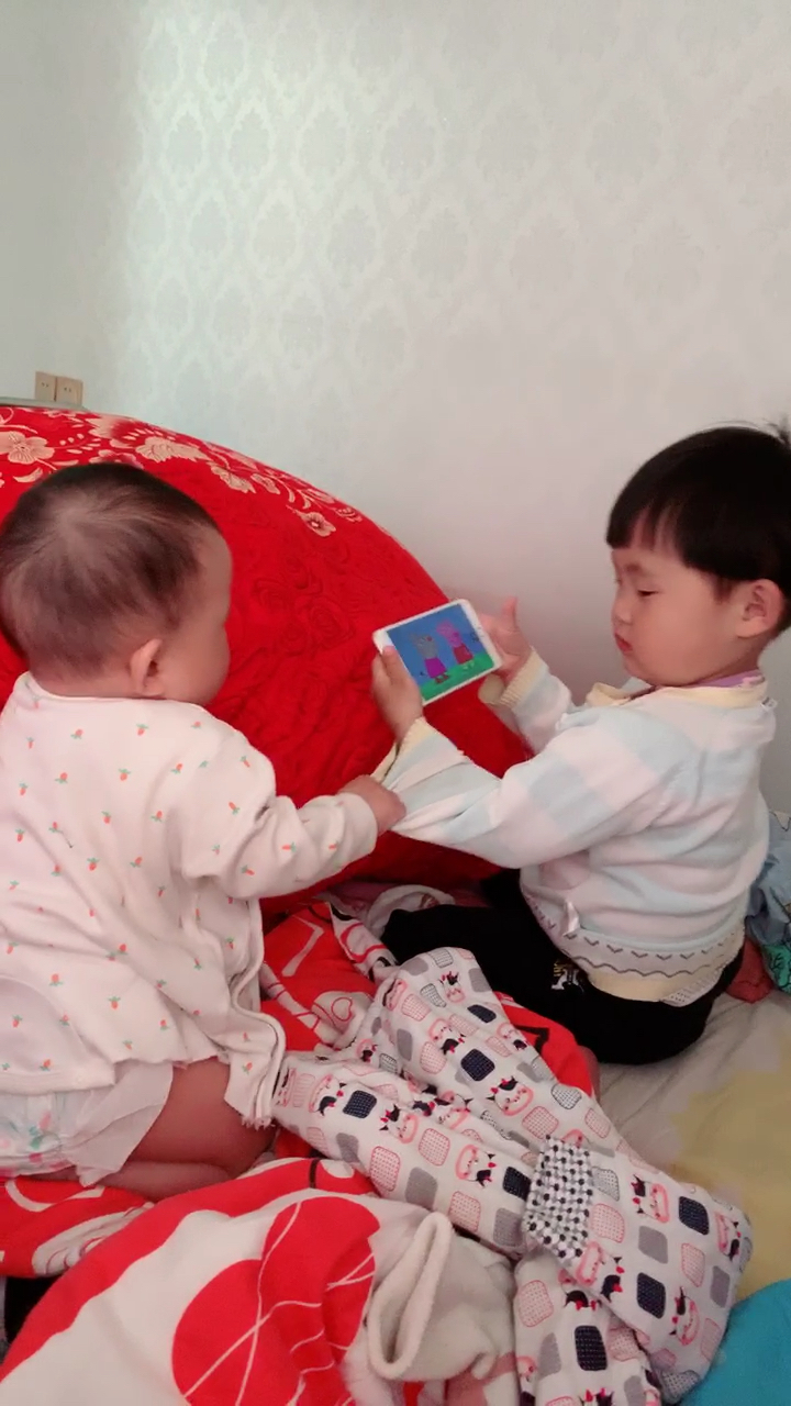 哈哈,小二宝又抢姐姐手机,挨打的节奏啊