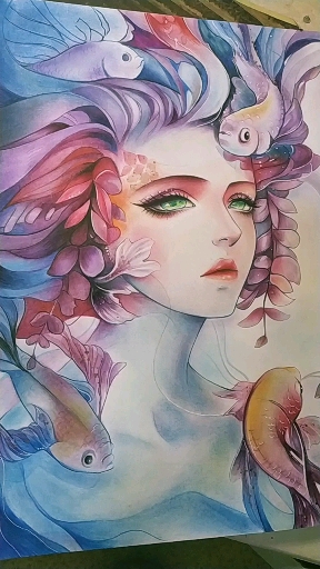 纯彩铅画完的人鱼,美不美 