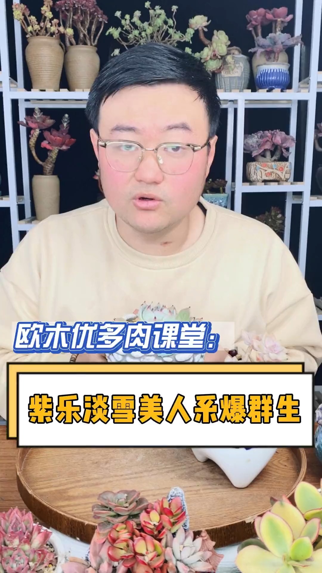 除了一些很难爆头的品种，紫乐淡雪美人系的多肉撸叶片更加容易爆群生#多肉#