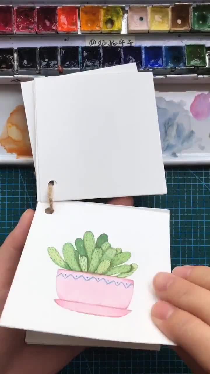 水彩把前段时间画的植物盆栽做成一个小本子