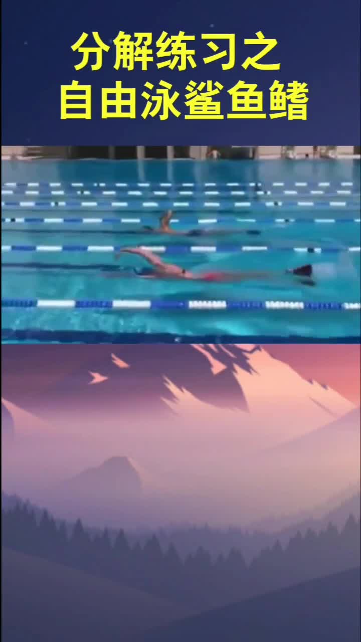 分解练习之鲨鱼鳍自由先练转髋侧身打腿,后练左右的侧身转换,再加手部移臂动作,注意水下手的锚