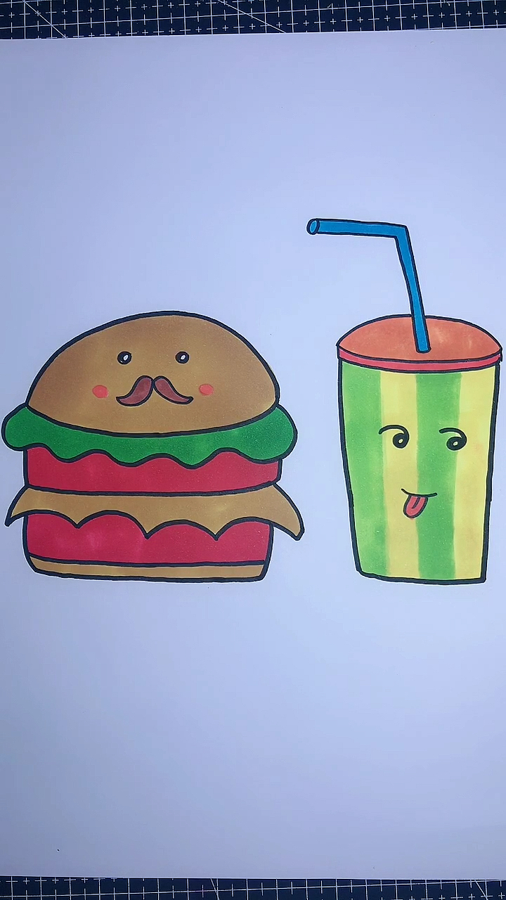 #画画原来如此简单#汉堡可乐简笔画
